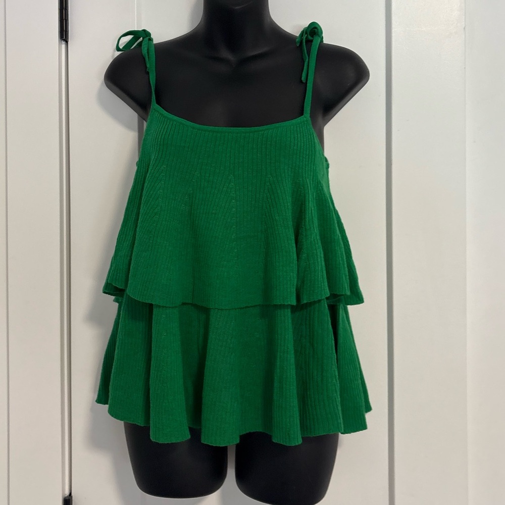J.Crew Cropped Flounce Kelly Merino Wool Tiered Green Tank Top Size Small